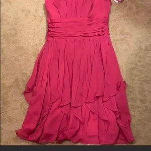 David’s bridal strapless dress F14169. Color is Guava